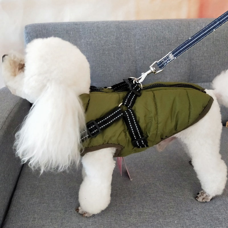 Waterproof Dog Clothes Winter Dog Coat With Harness Warm Pet Clothing Big Dog Jacket Chihuahua Labrador Coat Costume Army Green