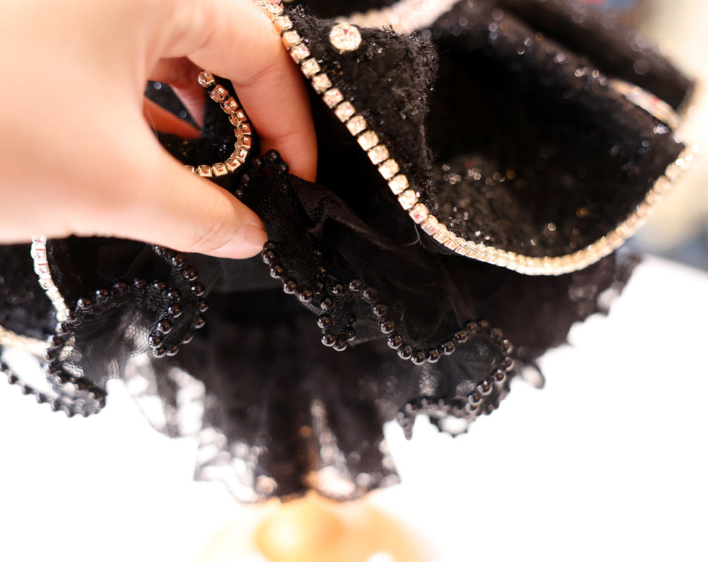 Black Tweed Pet Dress with Pearl Trim