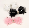 Pet Accessories Tulle Bow Hair Clip with Crystal Center Headwear