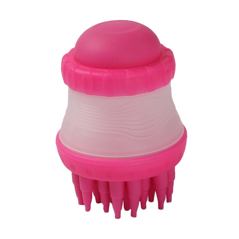 Practical Design Multifunctional Pets Scrub Buster Soft Silicone Dog Washing Brush Built-in Shampoo Reservoir Pink
