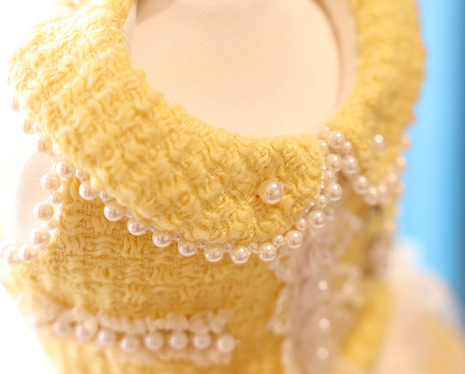 Yellow Tweed Pet Dress with Pearl Collar