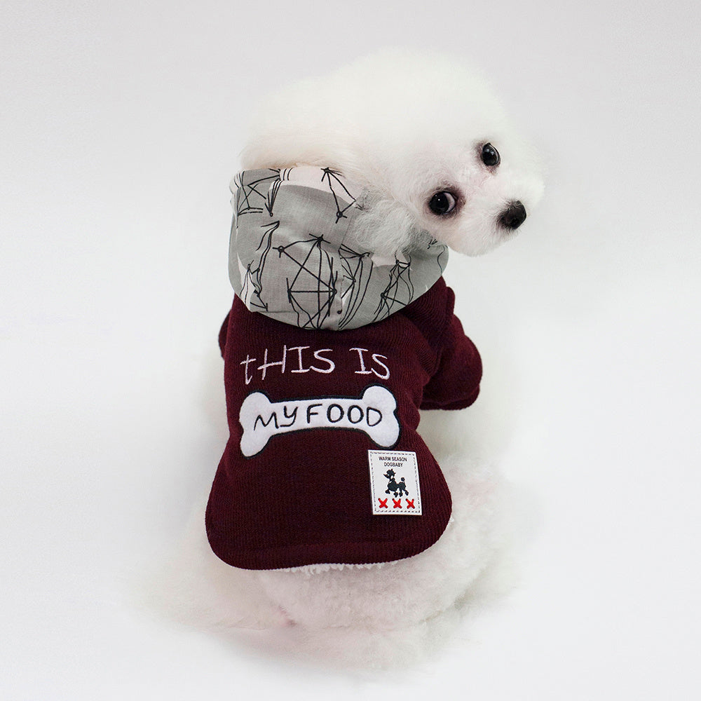 Thickened Warm, Hooded, Padded Clothes For Pets Wine Red