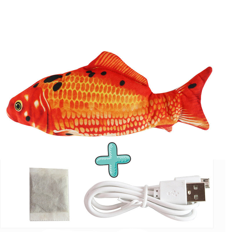 Electric Funny Cat Simulation Fish Beating Usb Jumping Cat Toy Red carp with fish food