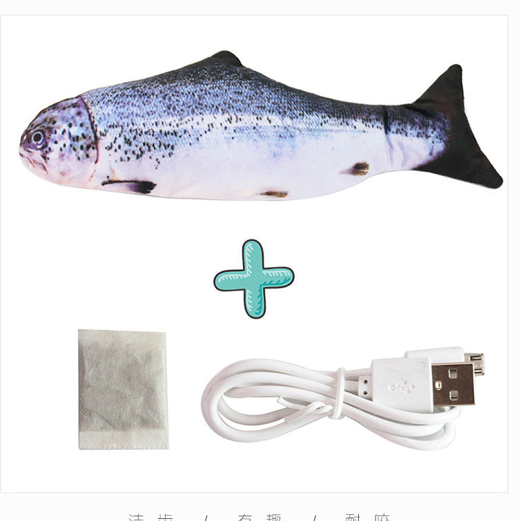 Electric Funny Cat Simulation Fish Beating Usb Jumping Cat Toy Salmon fish with fish food