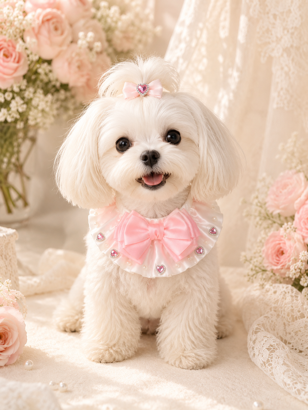 Satin Pet Bib with Bow & Gem