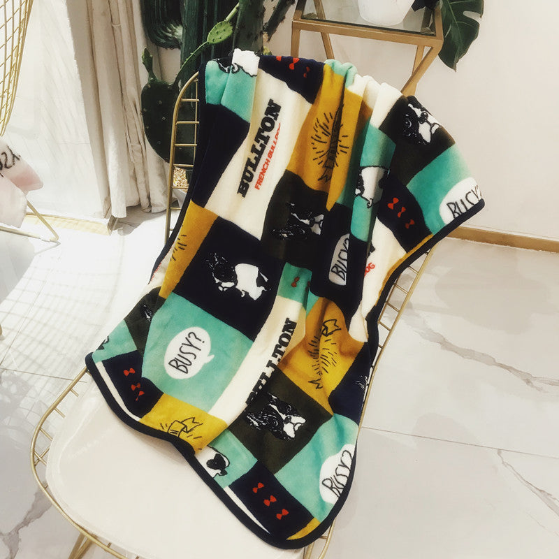 Pet Quilt Warm Blanket Coral Fleece Antifreeze Autumn And Winter Pets Navy blue bullfight 100x75cm