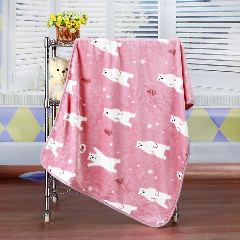 Pet Quilt Warm Blanket Coral Fleece Antifreeze Autumn And Winter Pets Pink bear 100x75cm