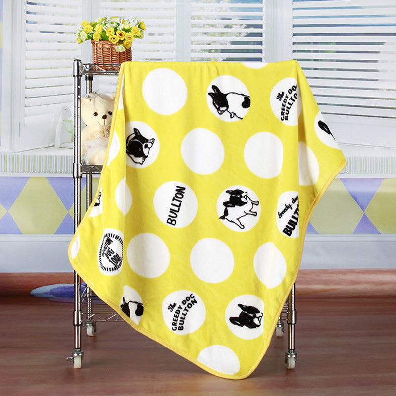 Pet Quilt Warm Blanket Coral Fleece Antifreeze Autumn And Winter Pets Yellow bullfight 100x75cm