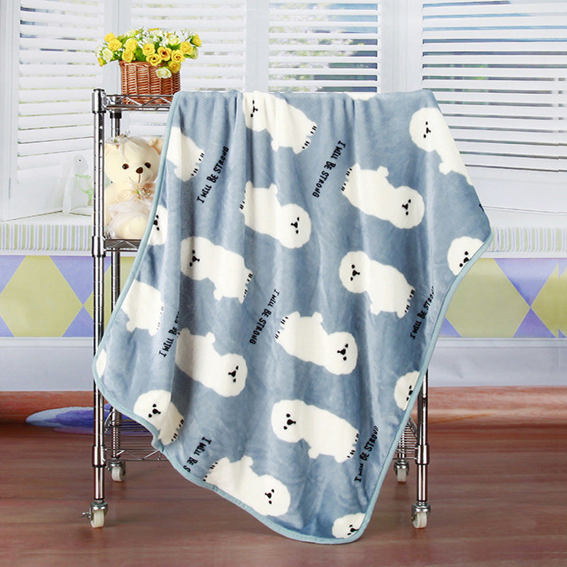 Pet Quilt Warm Blanket Coral Fleece Antifreeze Autumn And Winter Pets Blue dog 100x75cm
