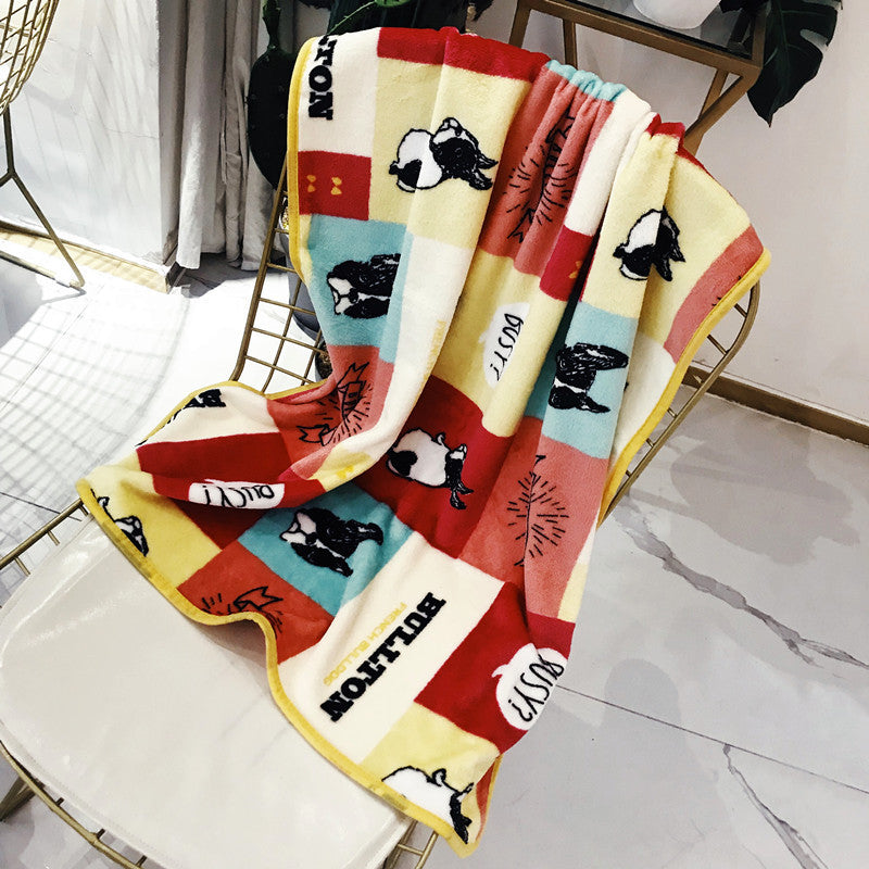 Pet Quilt Warm Blanket Coral Fleece Antifreeze Autumn And Winter Pets Pink bullfight 100x75cm