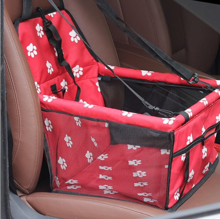 Dog Safety Mesh Travel Carrier Basket Red paw print