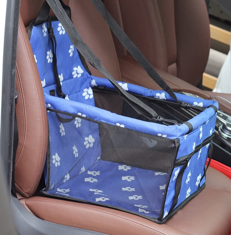 Dog Safety Mesh Travel Carrier Basket Blue paw print