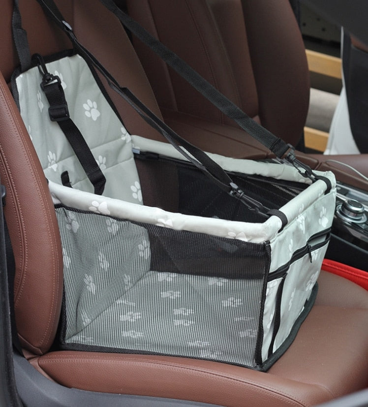 Dog Safety Mesh Travel Carrier Basket Gray paw print