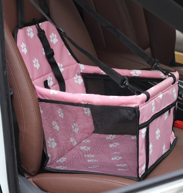 Dog Safety Mesh Travel Carrier Basket Pink paw print