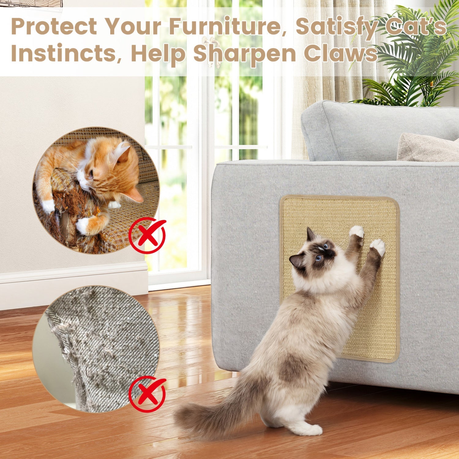 Cat Scratcher Mat Set - 6 Piece Natural Sisal Furniture Protector