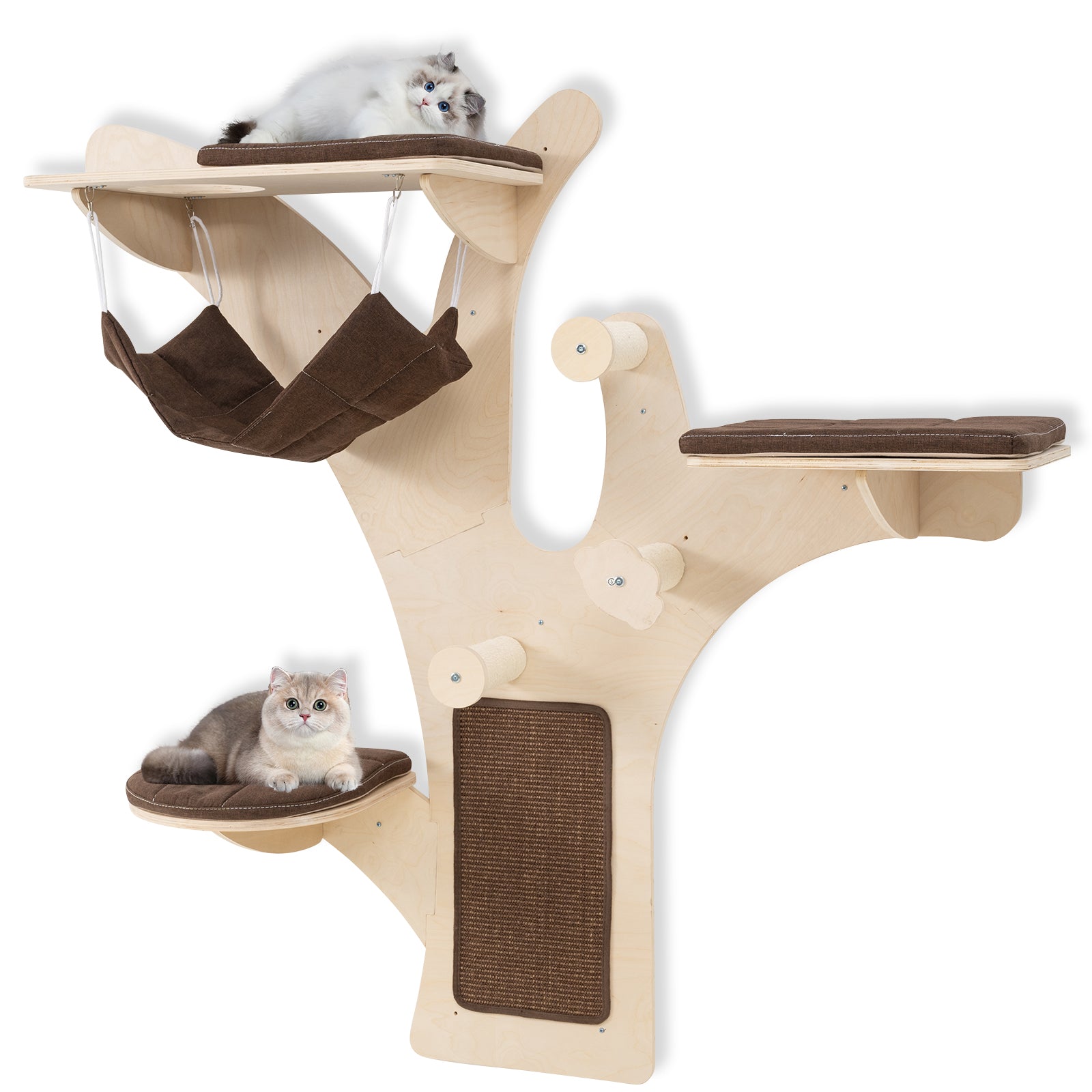 Wall-Mounted Cat Tower Cat Wall Shelves Furniture with Perch-Brown Default Title