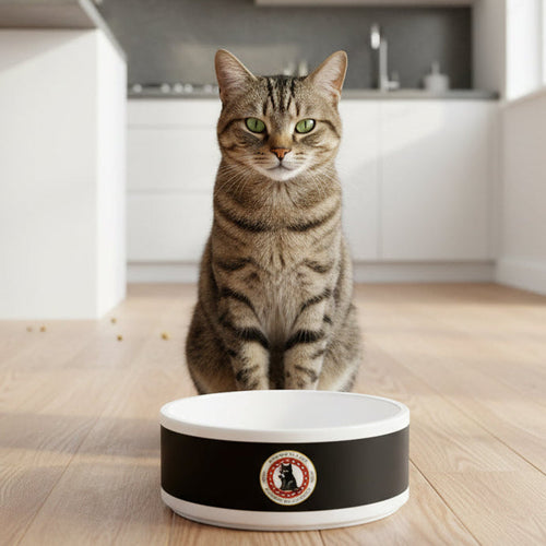Black Ceramic Pet Bowl with Cat Accepted Emblem — Durable Food & Water Dish for Dogs & Cats 16oz