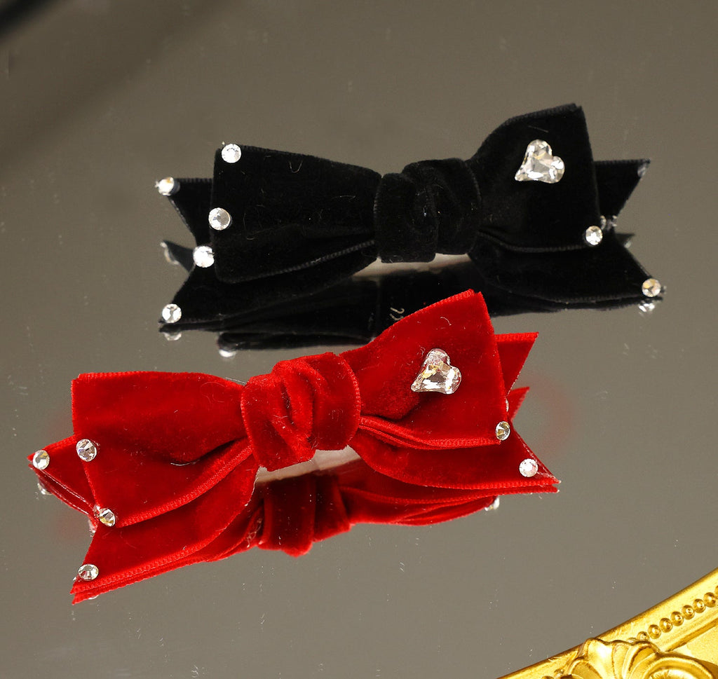 Pet Accessories Velvet Bow Hair Clip with Rhinestone Heart headwear