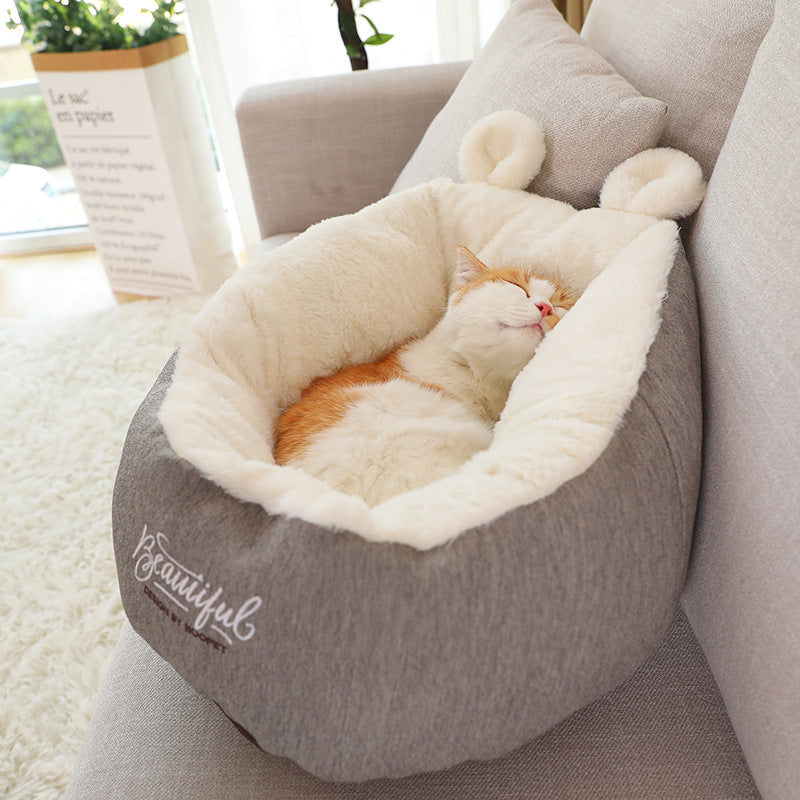Pet Dog Bed Warming Soft Sleeping Bag Cushion Puppy Kennel Grey S