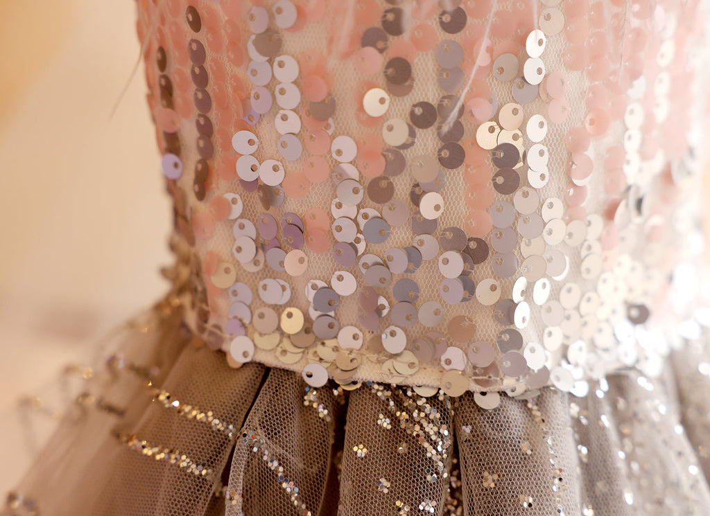 Luxury Sequin Pet Long Train Dress with Feather Collar Princess Dog Gown