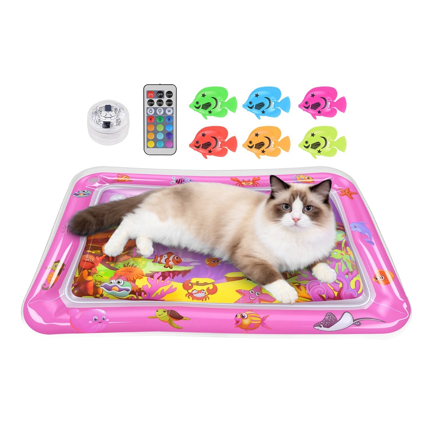 Cat Water Mat with Floating Fish & LED Lights Pink