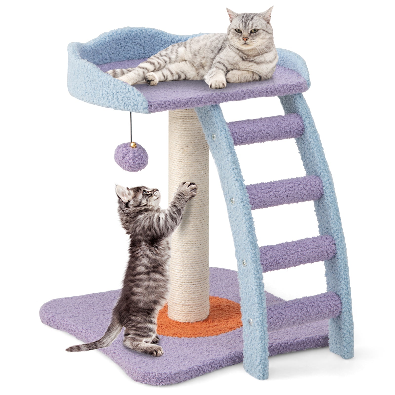19 Inch Mohair Plush Cat Tree with Ladder and Jingling Ball-Purple Default Title