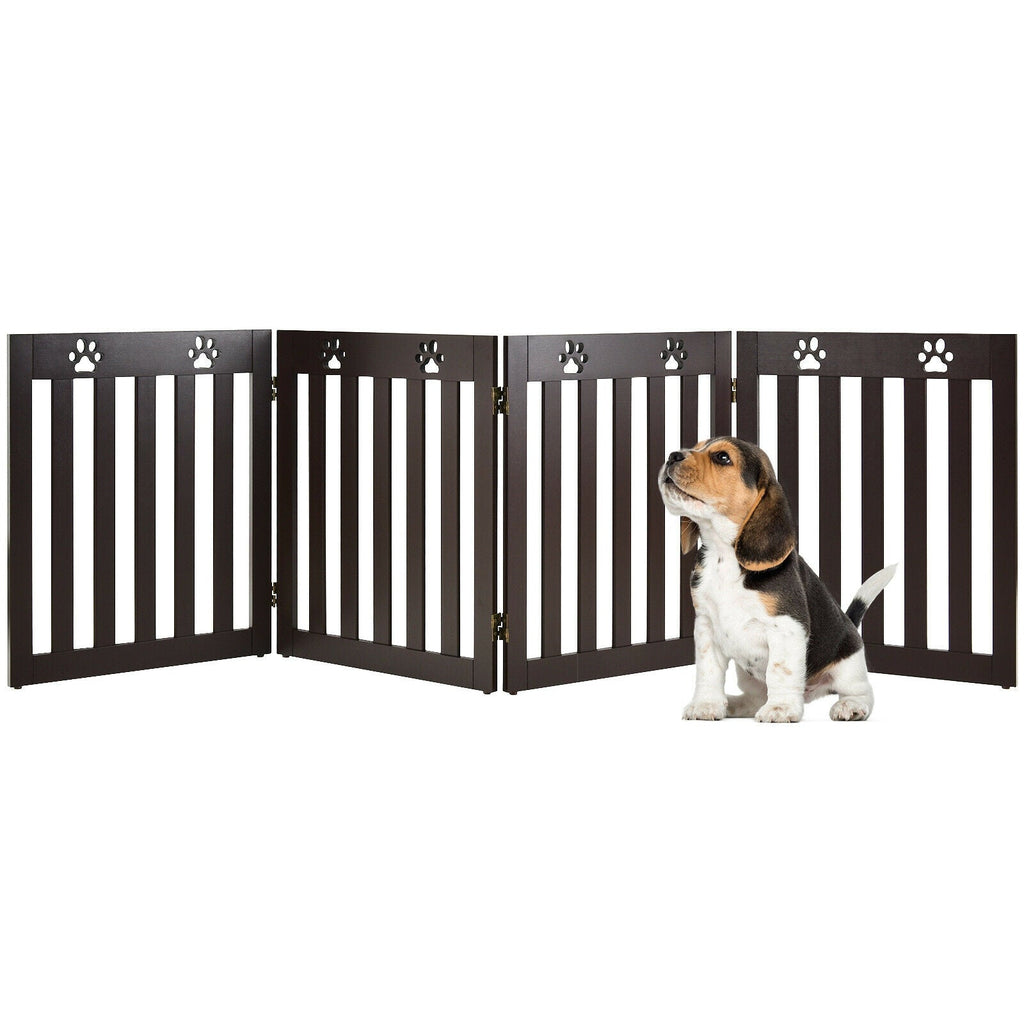 24 Inch Folding Wooden Freestanding Pet Gate Dog Gate with 360¬∞ Hinge