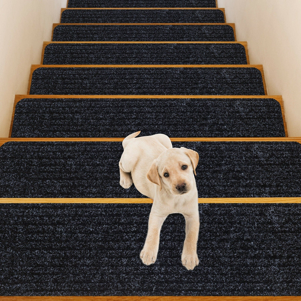 15 Pieces 30 x 8 Inch Slip Resistant Soft Stair Treads Carpet Black