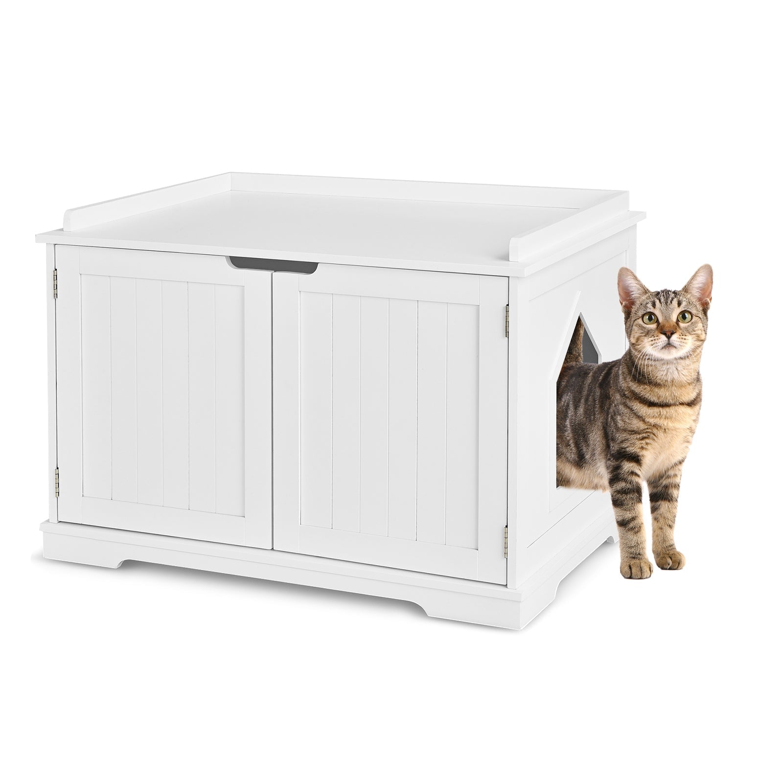 Cat Litter Box Enclosure with Double Doors for Large Cat and Kitty White