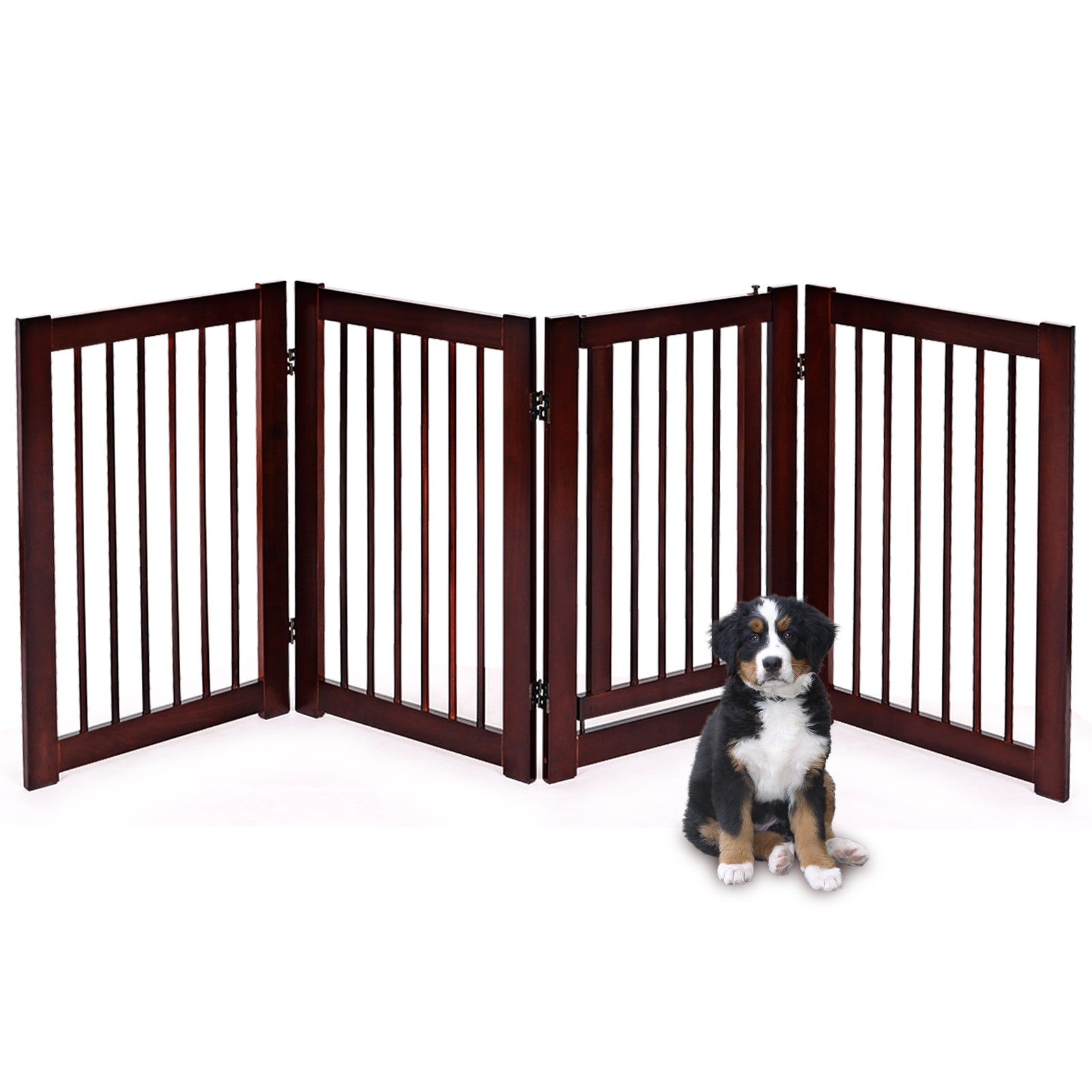 30 Inch Tall 4-Panel Freestanding Pet Gate Wooden Dog Fence