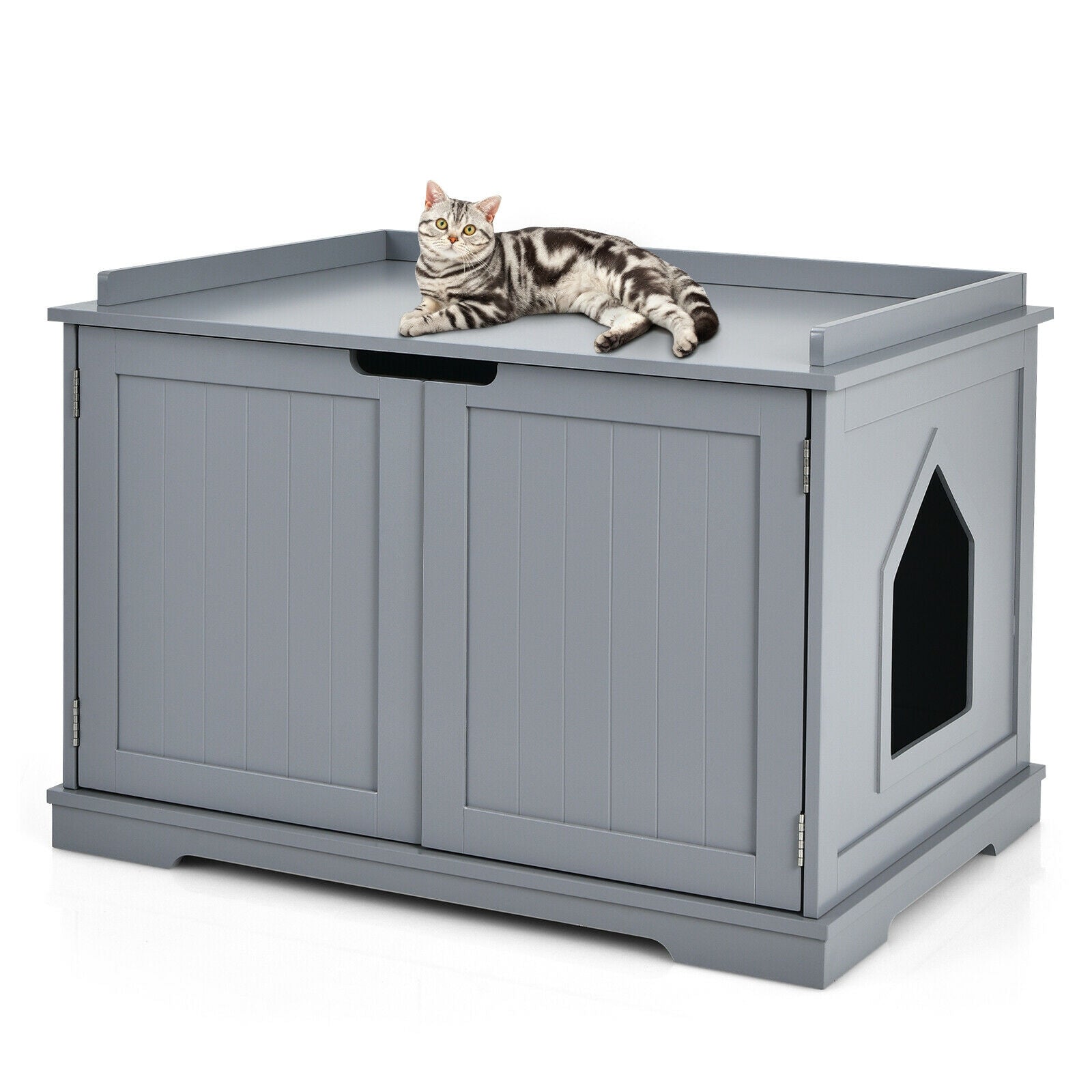 Cat Litter Box Enclosure with Double Doors for Large Cat and Kitty Gray