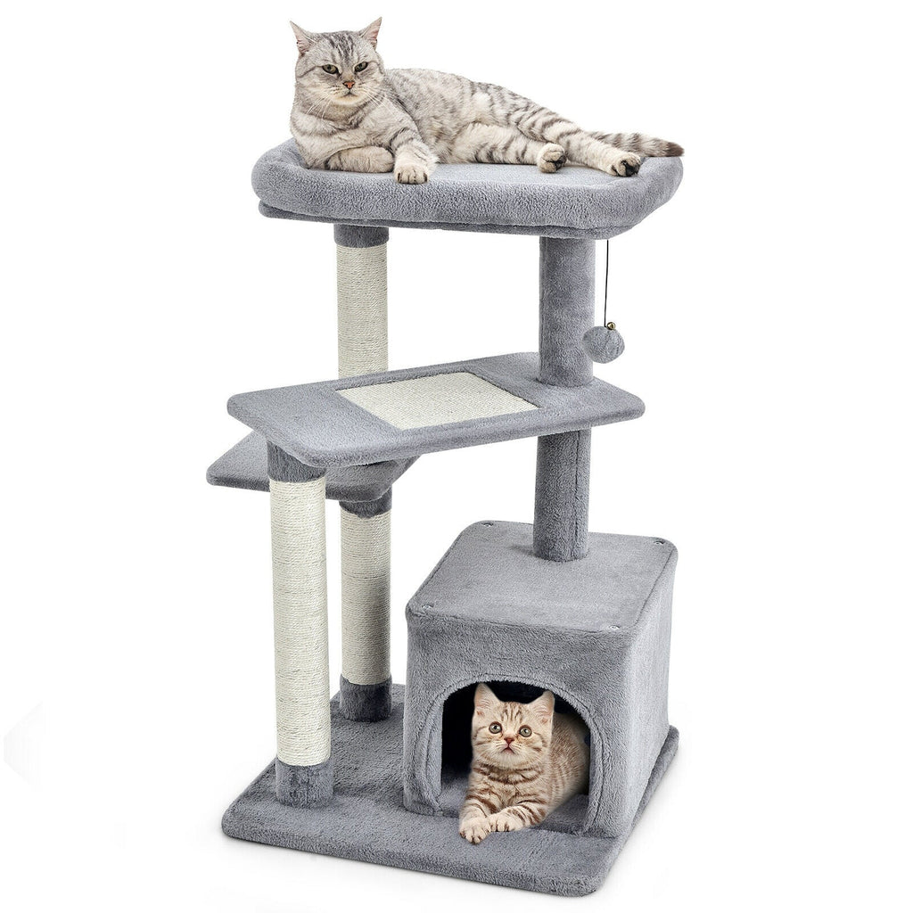 Cat Tree with Perch and Hanging Ball for Indoor Activity Play and Rest Gray