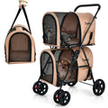 4-in-1 Double Pet Stroller with Detachable Carrier and Travel Carriage Beige