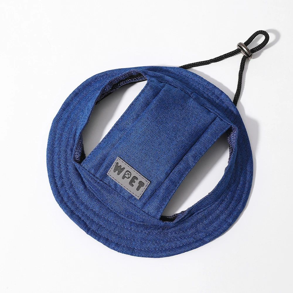 Pet Hat With Ear Holes For Medium Small Dogs Adjustable Summer Pets Dog Outdoor Sun Cap Cat Puppy Denim Color Canvas Visor Caps Medium blue
