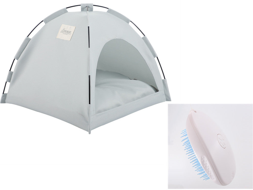 Cat Tent Cooling Mat Dog House Pet Sofa Camping Dog Bed With Cushion For Dog Kennel Indoor Cat Nest Cat Bed Pets Products Green grey set