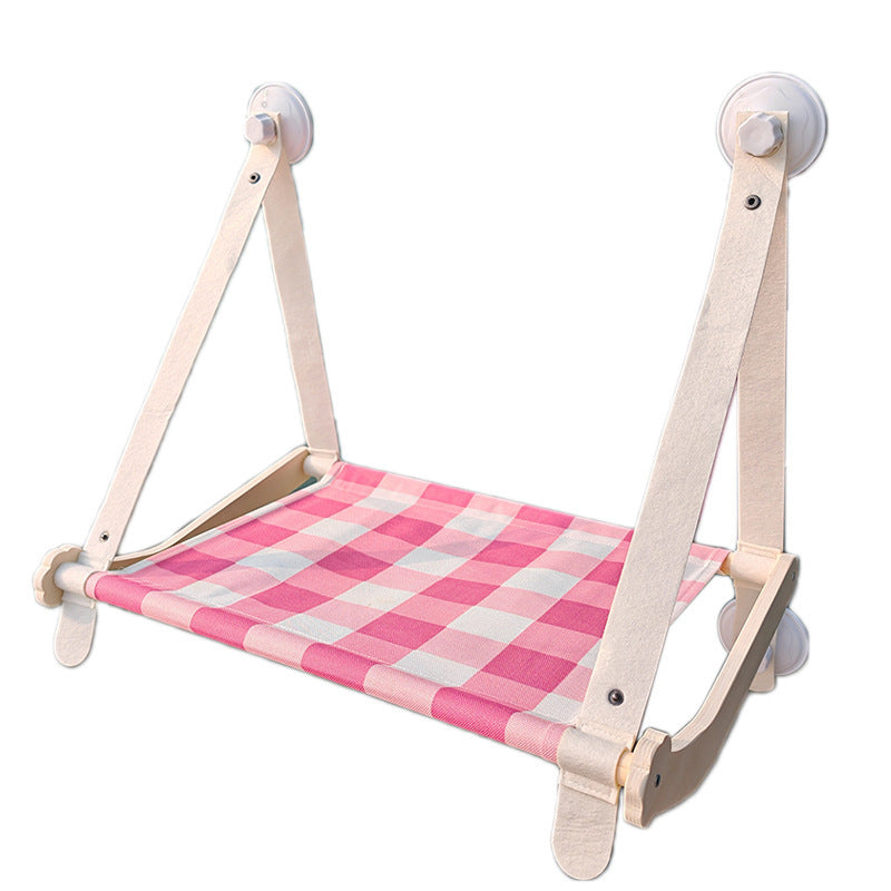 Durable Wooden Cats Hammock Pet Mat Comfortable Sun Seat Cats Beds Cat Climbing Frame Pets Accessories Cat Window Hammock Mats Pink Cat paw