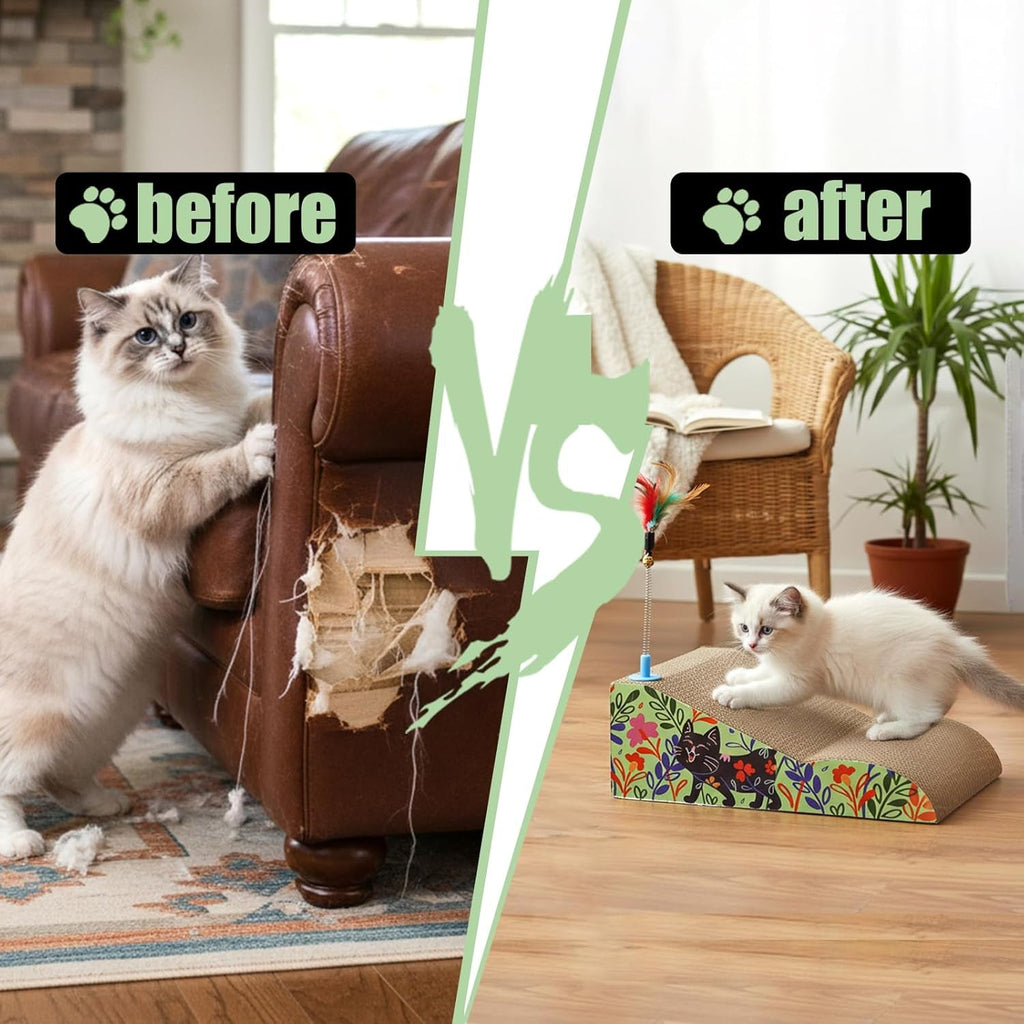 2 in 1 Cat Scratcher Lounge Cardboard Pad with Detachable Toys