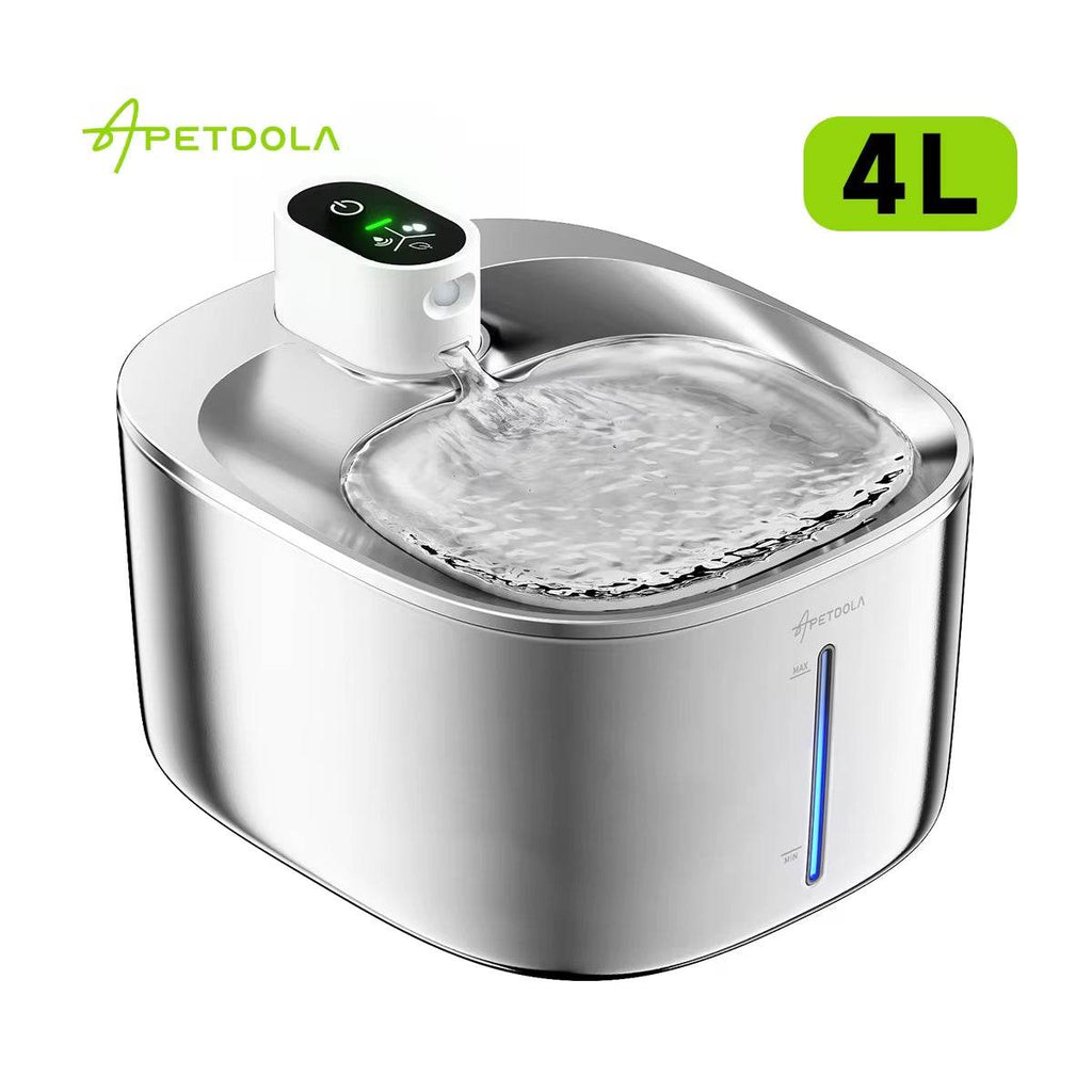 4L Wireless Cat Water Fountain - Auto Sensor Pet Drinking Fountain with Battery | Stainless Steel Cordless Water Dispenser for Dogs & Cats