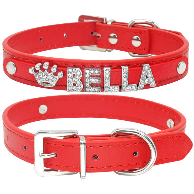 Personalized Cat Rhinestone Puppy Small Dogs Collar Red 5letters