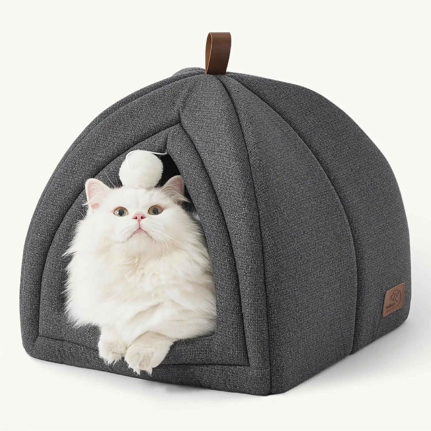 2-in-1 Cat Cave Bed – Foldable Indoor Cat Tent with Washable Cushion, Sizes S-L Dark Grey M(16X16X16)