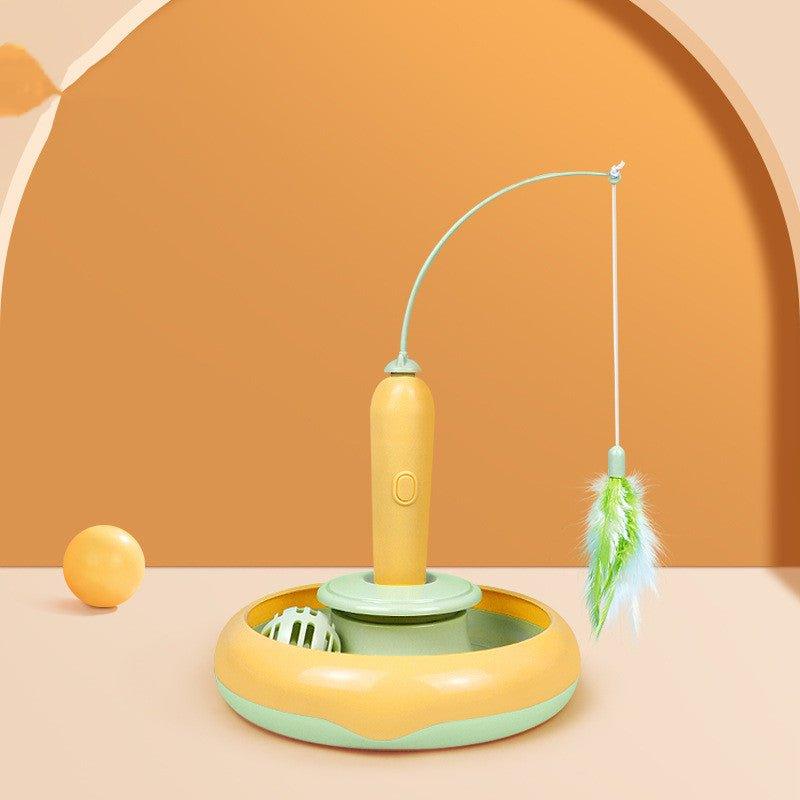2 In 1 Pet Cat Toy With Feather For Self-Play Cat Turntable Pets Supplies Cat Toy Toys Cats Items Products Yellow green
