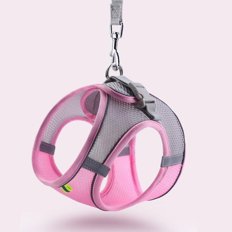 Reflective Dog Vest Harness & Leash – Breathable Polyester | XXS–L | 7 Colors Pink Rope length 150cm