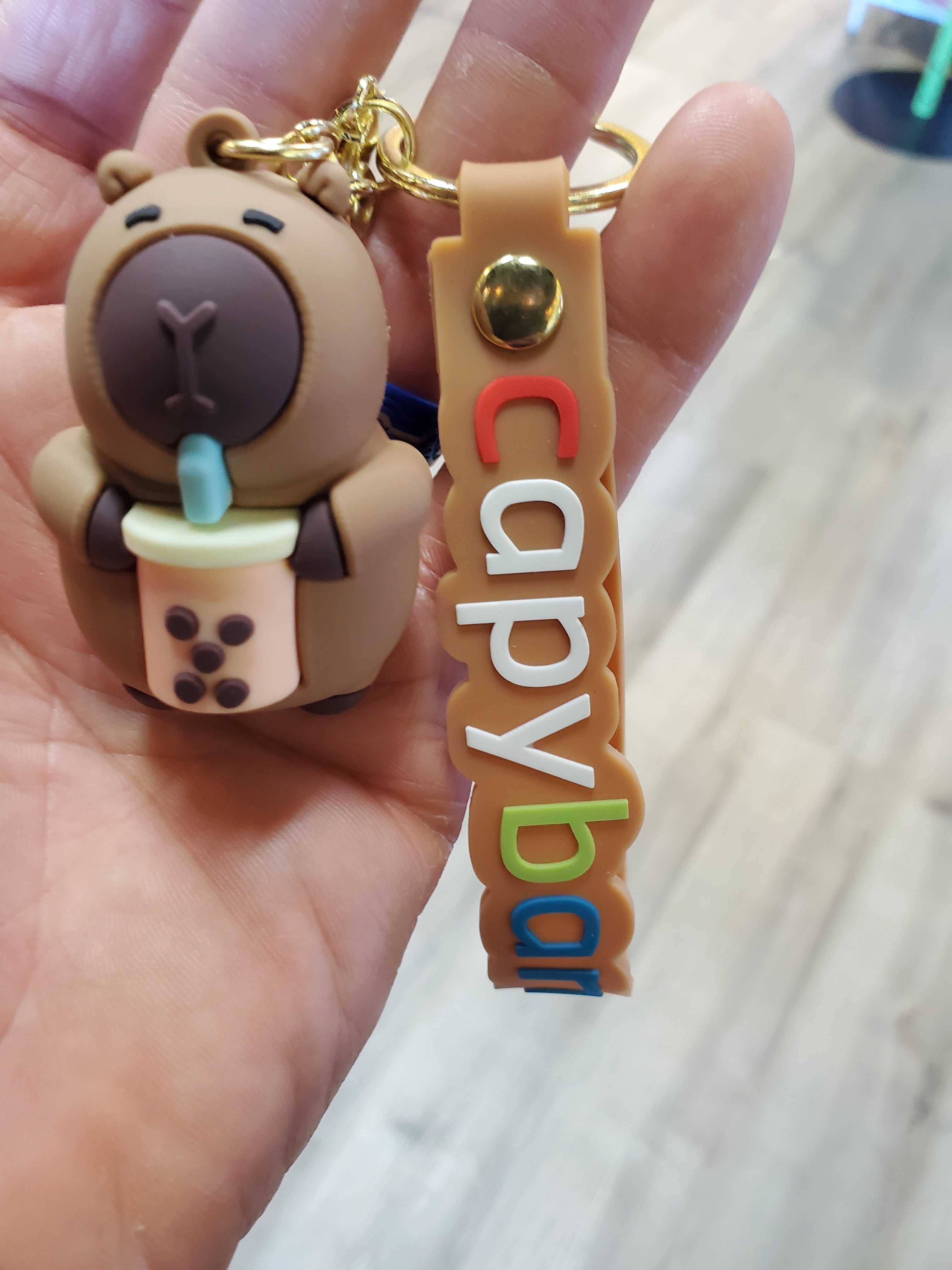 Capybara Bag Clip w/Keychain Dringing with straw