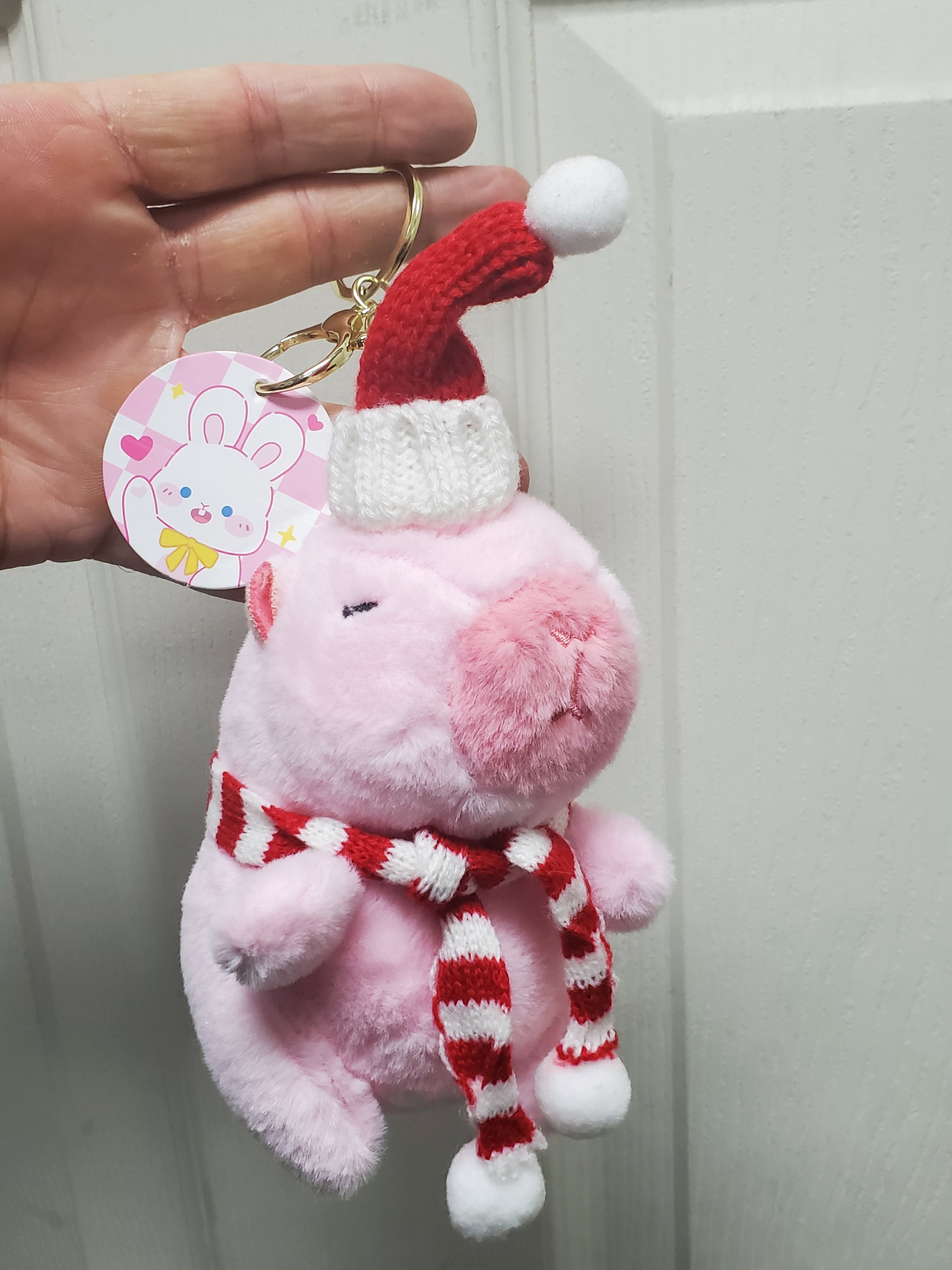 Capybara Stuffed Animals w/keychain Pink Christmas