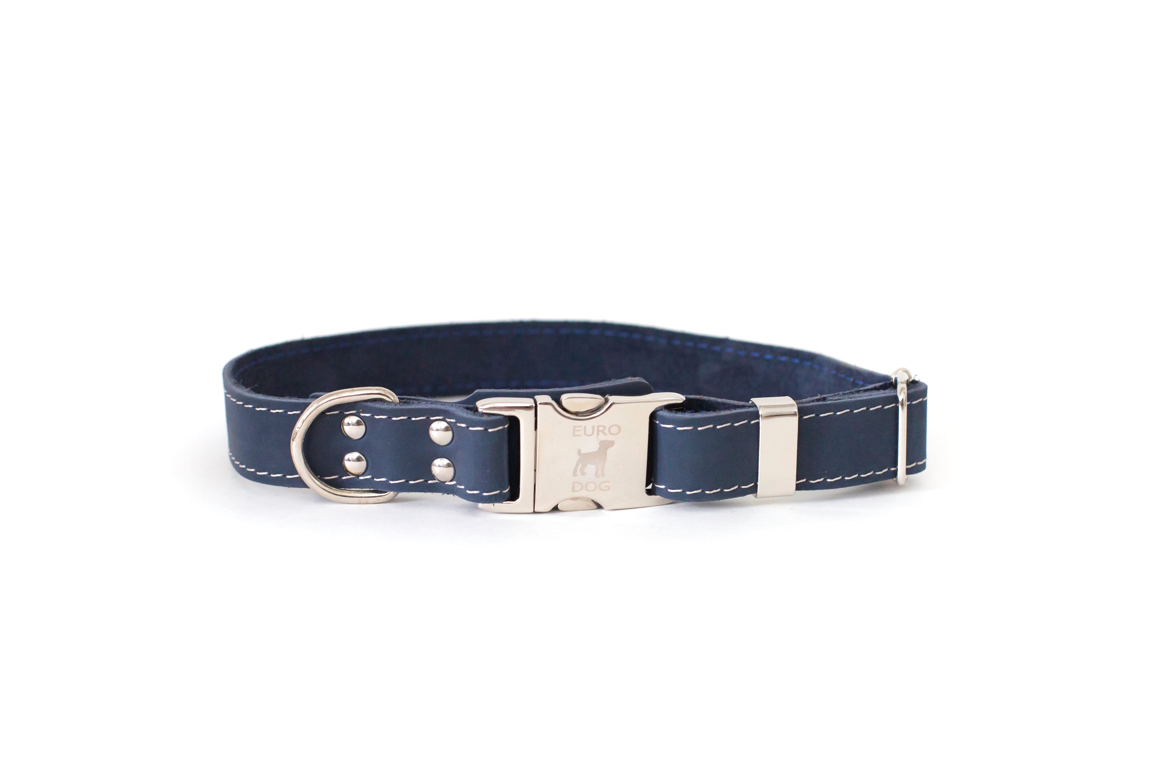 Quick-Release Style Leather Collar and Leash Set Blue Jeans