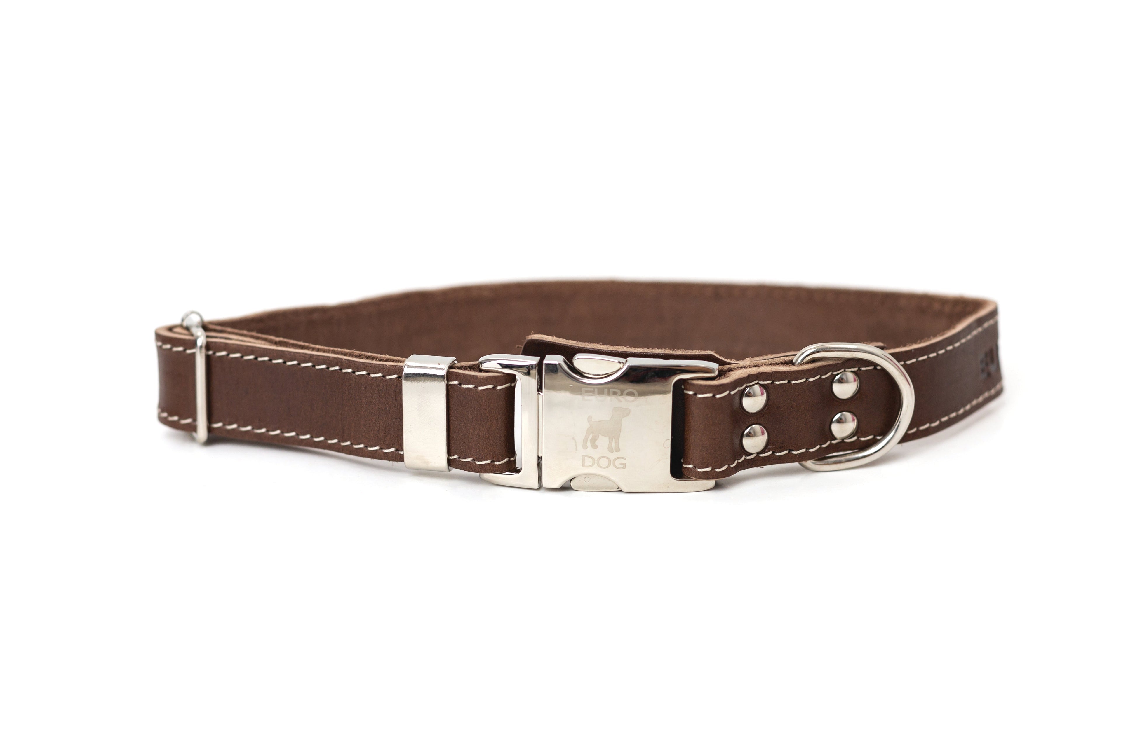 Quick-Release Style Leather Collar and Leash Set Chocolate