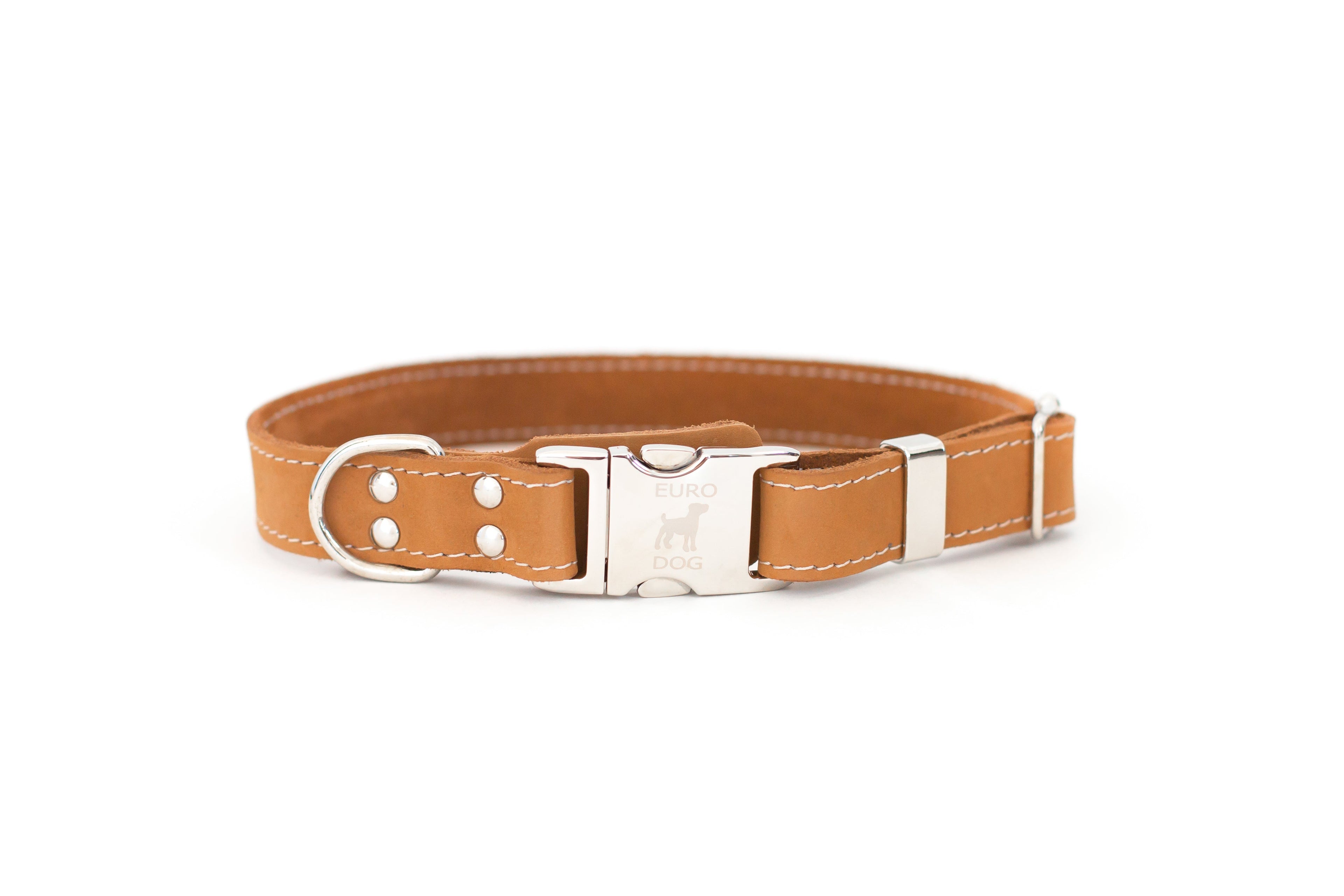 Quick-Release Style Leather Collar and Leash Set Khaki