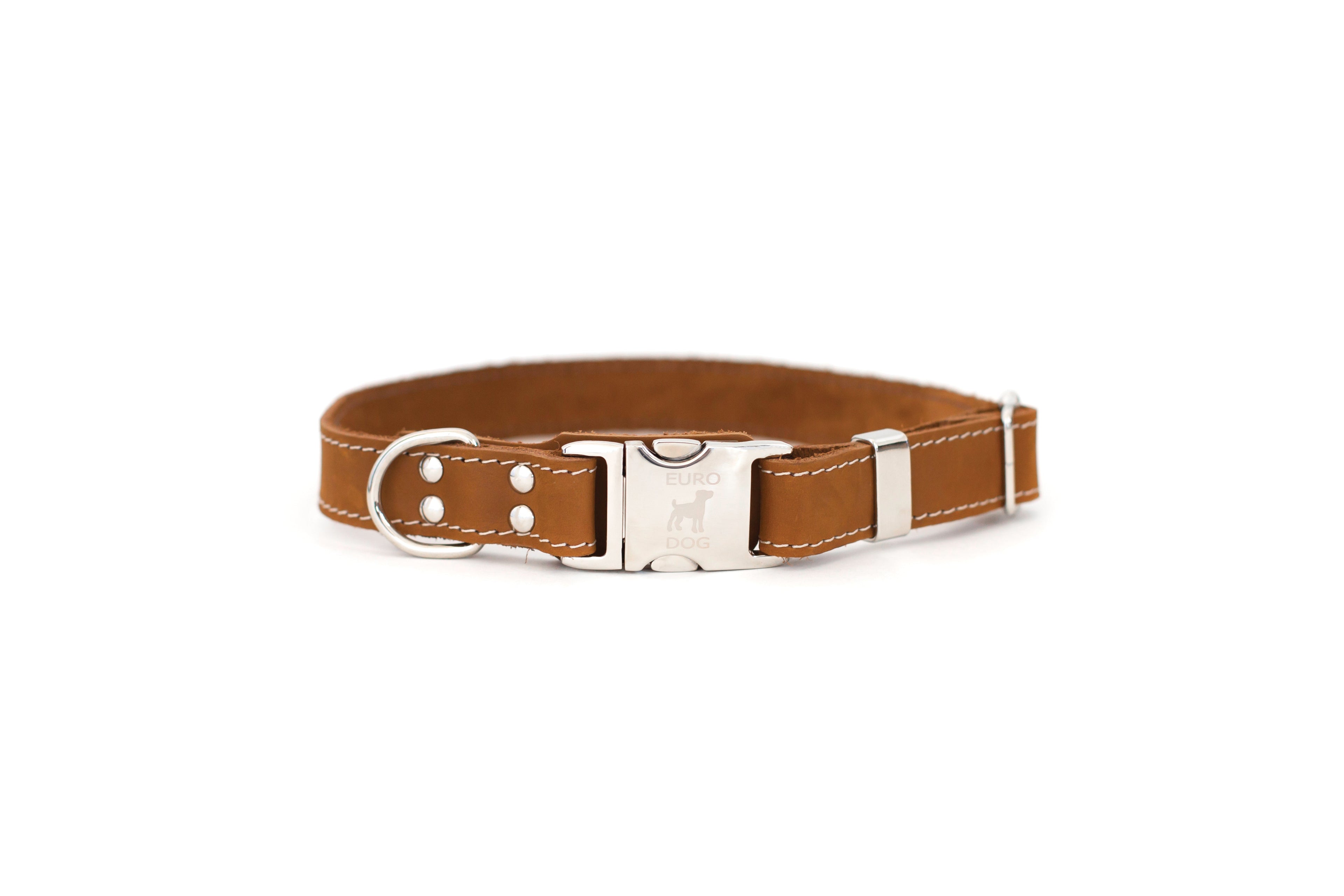 Quick-Release Style Leather Collar and Leash Set Earth Brown