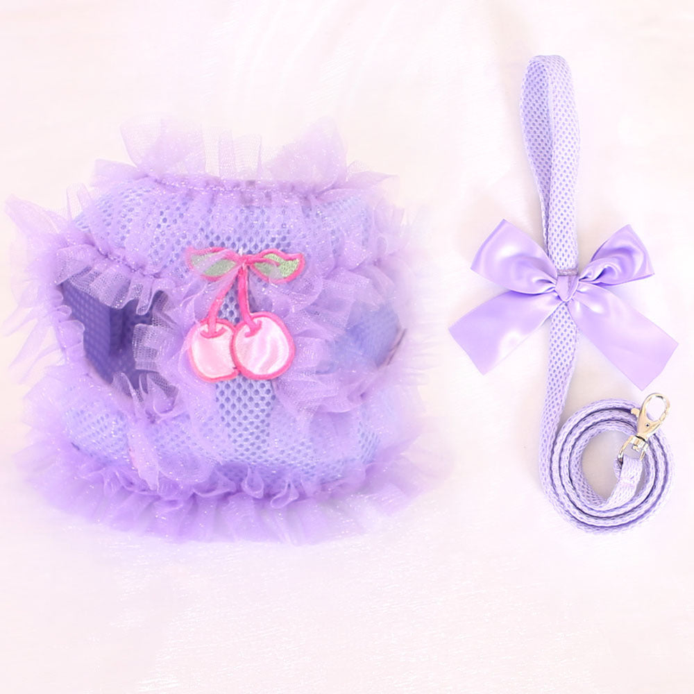 Pet supplies cute lace chest back dog leash Purple