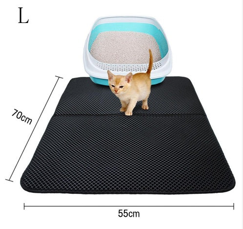 Double Layer Litter Cat Bed Pads Pet Cat Litter Mat Trapping Pets Litter Box Mat Pet Product Bed For Cats House Clean Mat L Black